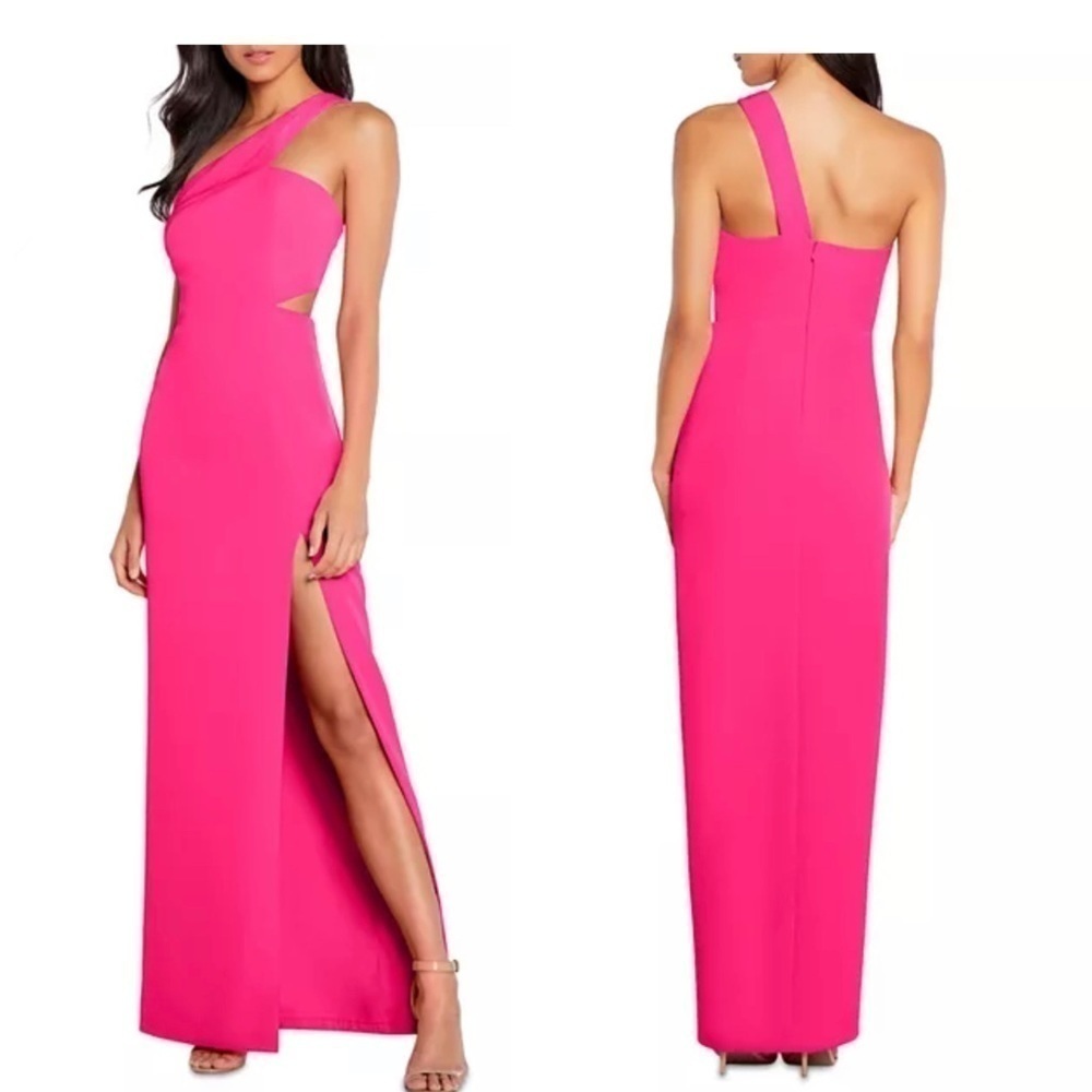 Aidan Mattox One-Shoulder Side Cutout Crepe Column Gown